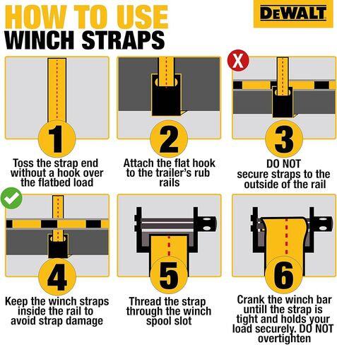 DeWalt DXBC90089 Black / Yellow 4 "× 30 'Winch أحزمة - 5500 رطل الحمل العمل الآمن / 16،500 رطل. in Kuwait