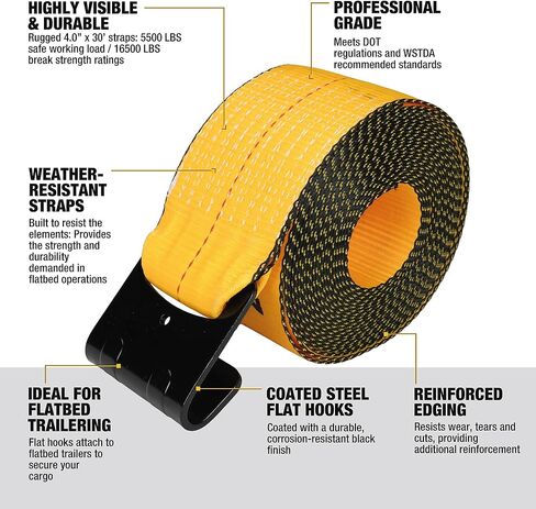 DeWalt DXBC90089 Black / Yellow 4 "× 30 'Winch أحزمة - 5500 رطل الحمل العمل الآمن / 16،500 رطل. in Kuwait
