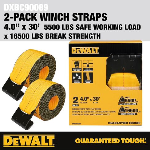 DeWalt DXBC90089 Black / Yellow 4 "× 30 'Winch أحزمة - 5500 رطل الحمل العمل الآمن / 16،500 رطل. in Kuwait