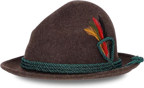Steigenhöfer German Alpine Hat - Hans - 100 ٪ قبعات صوف للرجال - قابلة للتعديل - قبعة بافارية قابلة للتعديل - مهرجان أكتوبر مع ريشة الطيور الحقيقية in Kuwait