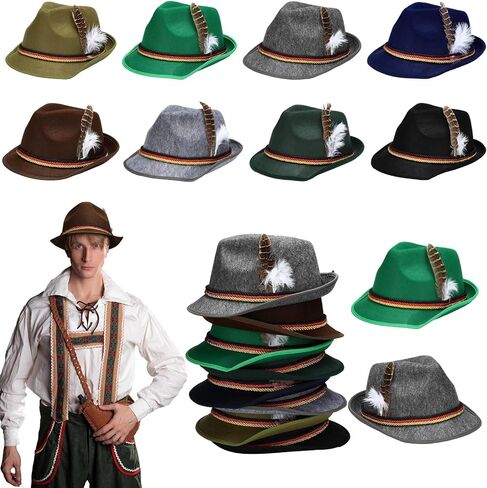 XTINMEE 8 PCS OKTOBERFEST HAT German Bavarian Hat مع فرقة Feather Wool Felg in Saudi Arabia