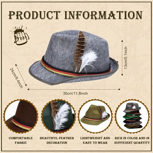 XTINMEE 8 PCS OKTOBERFEST HAT German Bavarian Hat مع فرقة Feather Wool Felg in Saudi Arabia