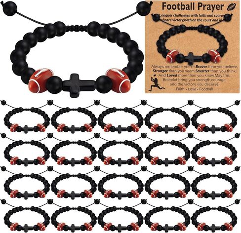 Tondiamo 20 Set Football Bracelet with Card Football Gifts for Sports Bracelet for Player Beaded Ball Bracelets Gifts in Saudi Arabia
