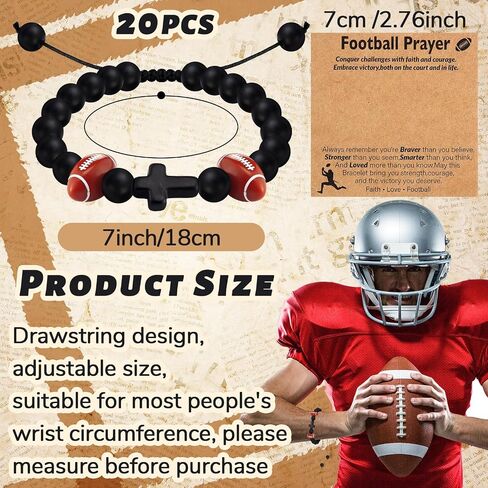 Tondiamo 20 Set Football Bracelet with Card Football Gifts for Sports Bracelet for Player Beaded Ball Bracelets Gifts in Saudi Arabia