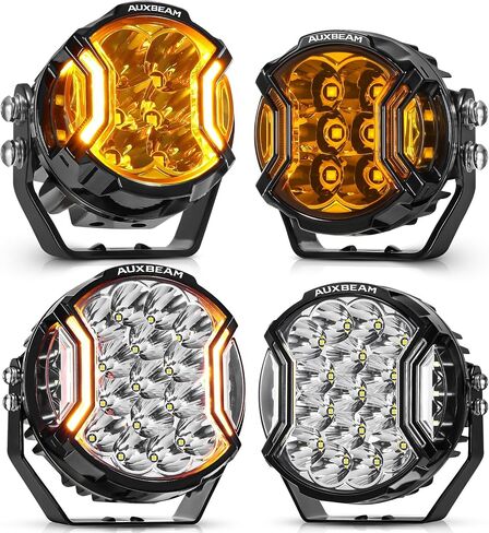 Auxbeam V-Ultra Series Round LED Offroad Lights, 3 Inch Side Shooter LED Pods, 7 Inch Spot Lights Offroad 270° Wide, Automotive Light Bar Amber DRL Light Fog Ditch Off-Road Lighting in Saudi Arabia