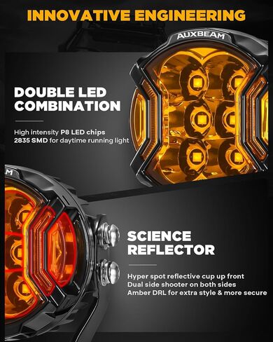 Auxbeam V-Ultra Series Round LED Offroad Lights, 3 Inch Side Shooter LED Pods, 7 Inch Spot Lights Offroad 270° Wide, Automotive Light Bar Amber DRL Light Fog Ditch Off-Road Lighting in Saudi Arabia