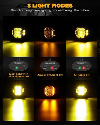 Auxbeam V-Ultra Series Round LED Offroad Lights, 3 Inch Side Shooter LED Pods, 7 Inch Spot Lights Offroad 270° Wide, Automotive Light Bar Amber DRL Light Fog Ditch Off-Road Lighting in Saudi Arabia