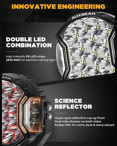 Auxbeam V-Ultra Series Round LED Offroad Lights, 3 Inch Side Shooter LED Pods, 7 Inch Spot Lights Offroad 270° Wide, Automotive Light Bar Amber DRL Light Fog Ditch Off-Road Lighting in Saudi Arabia