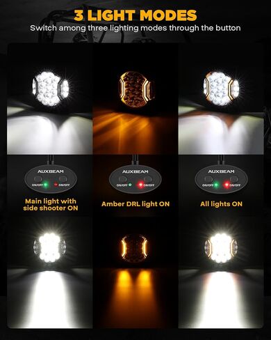 Auxbeam V-Ultra Series Round LED Offroad Lights, 3 Inch Side Shooter LED Pods, 7 Inch Spot Lights Offroad 270° Wide, Automotive Light Bar Amber DRL Light Fog Ditch Off-Road Lighting in Saudi Arabia