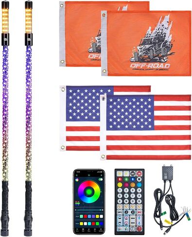 KEMIMOTO 2pc 3ft LED Whip Lights for UTV ATV with Strobe, Spiral Lighted Whips for Side by Side, App & Remote Controlled Whip Antennas Compatible with Polaris RZR Sportsman Ranger Can-Am Maverick X3 in Saudi Arabia