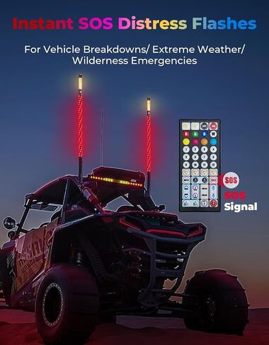 KEMIMOTO 2pc 3ft LED Whip Lights for UTV ATV with Strobe, Spiral Lighted Whips for Side by Side, App & Remote Controlled Whip Antennas Compatible with Polaris RZR Sportsman Ranger Can-Am Maverick X3 in Saudi Arabia