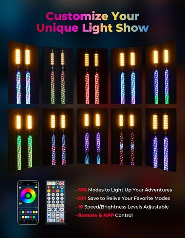 KEMIMOTO 2pc 3ft LED Whip Lights for UTV ATV with Strobe, Spiral Lighted Whips for Side by Side, App & Remote Controlled Whip Antennas Compatible with Polaris RZR Sportsman Ranger Can-Am Maverick X3 in Saudi Arabia