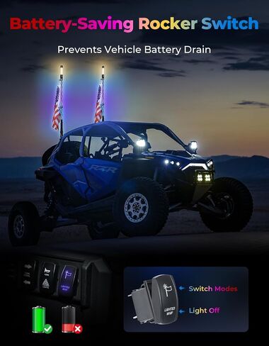 KEMIMOTO 2pc 3ft LED Whip Lights for UTV ATV with Strobe, Spiral Lighted Whips for Side by Side, App & Remote Controlled Whip Antennas Compatible with Polaris RZR Sportsman Ranger Can-Am Maverick X3 in Saudi Arabia