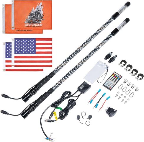 KEMIMOTO 2pc 3ft LED Whip Lights for UTV ATV with Strobe, Spiral Lighted Whips for Side by Side, App & Remote Controlled Whip Antennas Compatible with Polaris RZR Sportsman Ranger Can-Am Maverick X3 in Saudi Arabia