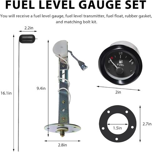 2" 52mm Fuel Level Gauge, 12V Fuel Tank Meter w/Fuel Level Sensor E-1/2-F Pointer, Universal Gauge Float Gas Tank Sending Unit for Boat Truck RV Motorcycle, Car Accessories in Saudi Arabia
