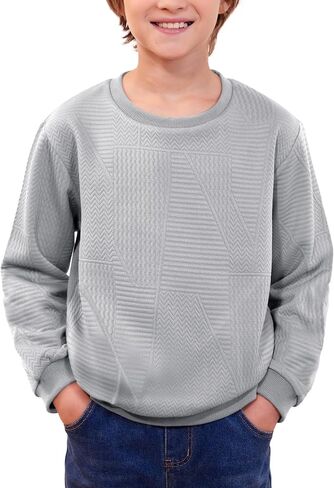 Boys Fall Geometric Texture Fashion Sweatshirts Cute Crew Neck Pullover 5-14 Years in Saudi Arabia