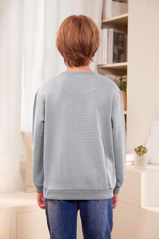 Boys Fall Geometric Texture Fashion Sweatshirts Cute Crew Neck Pullover 5-14 Years in Saudi Arabia