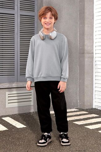 Boys Fall Geometric Texture Fashion Sweatshirts Cute Crew Neck Pullover 5-14 Years in Saudi Arabia