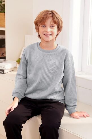 Boys Fall Geometric Texture Fashion Sweatshirts Cute Crew Neck Pullover 5-14 Years in Saudi Arabia