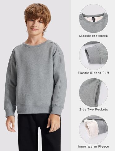 Unisex Boy's Winter Warm Sherpa Lined Crewneck Pullover Sweatshirt Fleece Casual Fashion Sweatshirts in Saudi Arabia