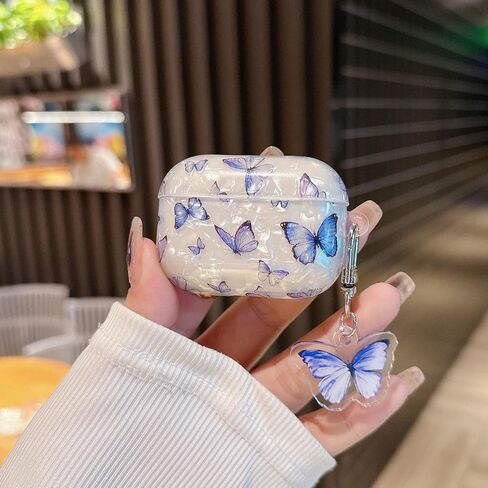 متوافق مع حافظة AirPods Pro الجيل الثاني/الأول، تصميم شريطي أنيق لطيف مع سلسلة مفاتيح لامعة، غطاء واقٍ فاخر من اللؤلؤ الأبيض للفتيات والنساء - Pro2 Bow in Kuwait