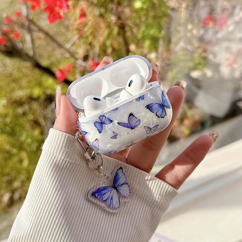 متوافق مع حافظة AirPods Pro الجيل الثاني/الأول، تصميم شريطي أنيق لطيف مع سلسلة مفاتيح لامعة، غطاء واقٍ فاخر من اللؤلؤ الأبيض للفتيات والنساء - Pro2 Bow in Kuwait