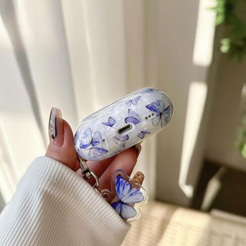 متوافق مع حافظة AirPods Pro الجيل الثاني/الأول، تصميم شريطي أنيق لطيف مع سلسلة مفاتيح لامعة، غطاء واقٍ فاخر من اللؤلؤ الأبيض للفتيات والنساء - Pro2 Bow in Kuwait