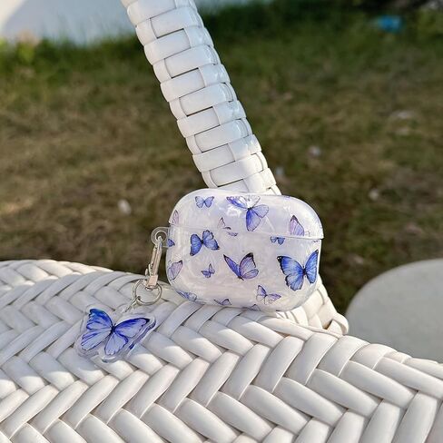 متوافق مع حافظة AirPods Pro الجيل الثاني/الأول، تصميم شريطي أنيق لطيف مع سلسلة مفاتيح لامعة، غطاء واقٍ فاخر من اللؤلؤ الأبيض للفتيات والنساء - Pro2 Bow in Kuwait