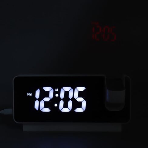 الإسقاط الرقمي على مدار الساعة لغرف النوم USB قابلة لإعادة الشحن الإضاءة البيضاء وظيفة الغفوة وظيفة سطوع قابلة للتعديل مرآة المنبه الرقمي (قشرة بيضاء) in Saudi Arabia