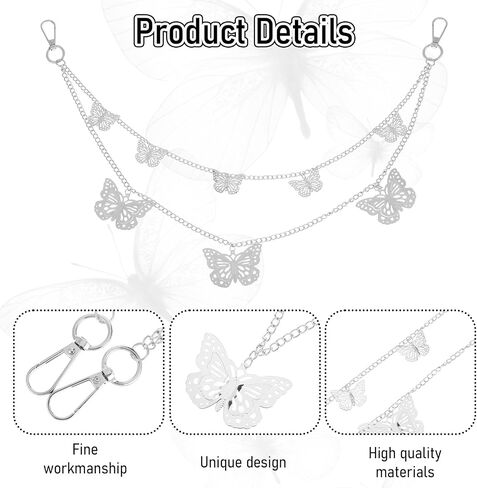 5Pcs Chain Belt for Women Heart Chain Belt Jeans Pants Pocket Waist Punk Pocket Chains Hip Hop Goth Adjustable Body Accessories Formal Wear Dresses Casual Pants Girls Gift (Silver) in Saudi Arabia