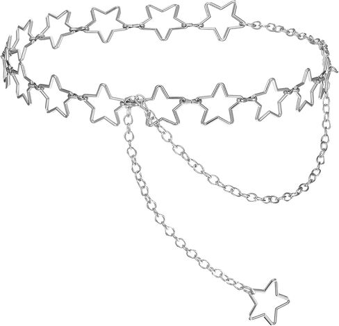 Women's Star Waist Chain Silver Metal Belly Chain Belt Adjustable Plus Size Chains Body Cute Decorative Accessories Suitable Formal Wear Jeans Dresses Casual Pants Girls Gifts in Saudi Arabia