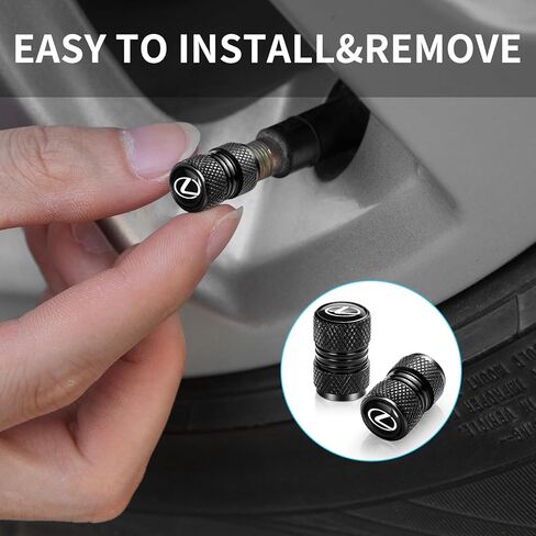 Tire Valve Stem Cap for Lexus Metal Tire Stem Cover with Belt O-Ring Air caps Sports Accessories 4 Pieces (Black) in Kuwait