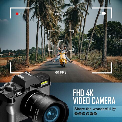 Vlogging Digital Camera with 180° Flip Screen, WiFi, Pink Color, Macro & Wide Angle Lens, App Control, External Microphones, 16X Zoom, 32GB TF Card - Camera for Photography, Vlogging, YouTube in Saudi Arabia