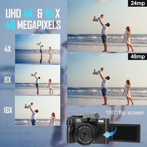 Vlogging Digital Camera with 180° Flip Screen, WiFi, Pink Color, Macro & Wide Angle Lens, App Control, External Microphones, 16X Zoom, 32GB TF Card - Camera for Photography, Vlogging, YouTube in Saudi Arabia