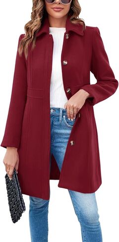 Fisoew Womens Elegant Single Single Sosted Sister Long Sleeve Mid Winter Over Coat Office Office Pea Coats in Saudi Arabia