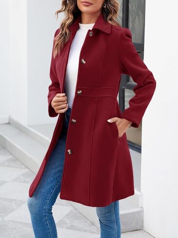 Fisoew Womens Elegant Single Single Sosted Sister Long Sleeve Mid Winter Over Coat Office Office Pea Coats in Saudi Arabia