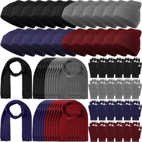 Suhine 108 قطعة قبعة الشتاء وشاح قفازات مجموعة الأوشحة الصوفية الدافئة قفازات شاشة اللمس الشتاء كينت بيني للتبرع النساء الرجال (4 ألوان) in Kuwait