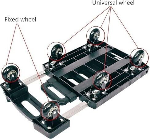 Heavy-Duty Foldable Hand Truck with 6 Wheels, Compact Trolley Cart for Home, Office & Travel, 330lbs Capacity, Adjustable Handle for Luggage & Moving (Black, 3-inch) in Saudi Arabia