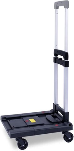 Heavy Duty Folding Push Cart - Portable Plastic Trolley with Retractable Chassis for Luggage & Office Moving - Small Blue Platform Hand Truck in Saudi Arabia