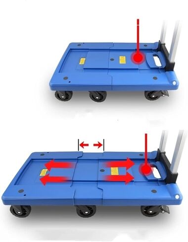 Heavy Duty Folding Push Cart - Portable Plastic Trolley with Retractable Chassis for Luggage & Office Moving - Small Blue Platform Hand Truck in Saudi Arabia