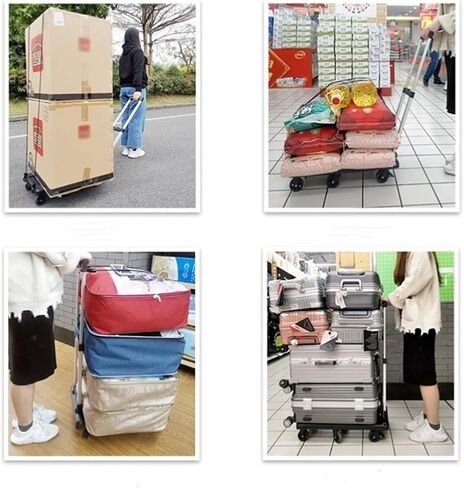 Heavy Duty Folding Push Cart - Portable Plastic Trolley with Retractable Chassis for Luggage & Office Moving - Small Blue Platform Hand Truck in Saudi Arabia