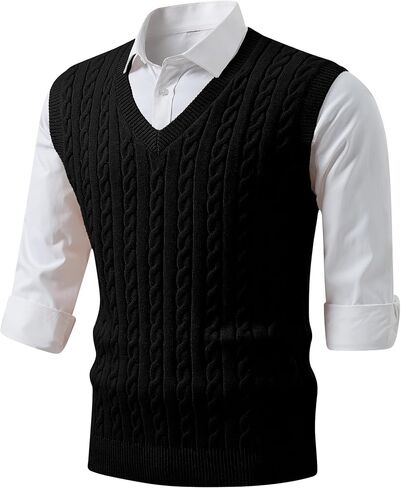 JMIERR Men's Sweater Vests Causal Sleeveless Cable Striped Knit V Neck Pullover in Saudi Arabia