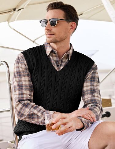 JMIERR Men's Sweater Vests Causal Sleeveless Cable Striped Knit V Neck Pullover in Saudi Arabia