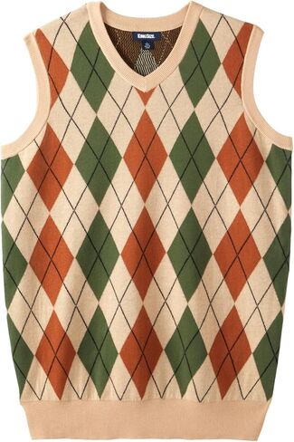 KingSize Men's Big & Tall V-Neck Argyle Sweater Vest - 5XL, Beige Diamond in Saudi Arabia