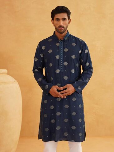Sojanya (منذ عام 1958 للرجال القطن الحريري المطرز بالبحرية الطويلة Kurta in Saudi Arabia
