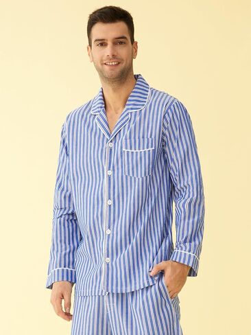 Latuza Men's Button Up Pajama Shirt Cotton Long Sleeve Sleep Shirt in Saudi Arabia