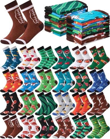 Ramede 48 Pairs Football Socks Bulk Novelty Sports Crew Socks Funny Football Pattern for Men Women Team Gifts in Saudi Arabia