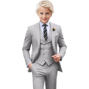 Boys Suit Formal 3 Piece Suits for Boy Slim Fit Wedding Outfit Blazer Double Breasted Vest Pants Tie Set in Kuwait