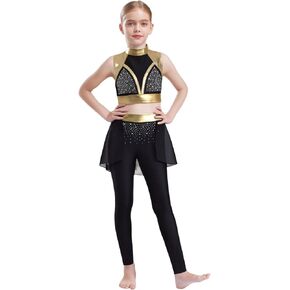 Kids Girls 2 Piece Jazz Hip Hop Dance Outfits Flash Diamond Sleeveless Crop Top And Skating Leggings Pants Set Gold 6 Years in Saudi Arabia