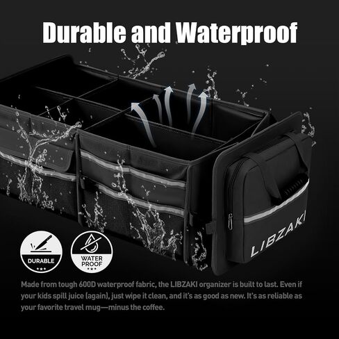 Libzaki Excerize 4 in 1 Car Trunk Storage Organizer ، صندوق تخزين جذع قابل للطي قابلاً للطي قابلية للطي مع حقيبة باردة لشاحنة السيارة SUV-Black in Kuwait